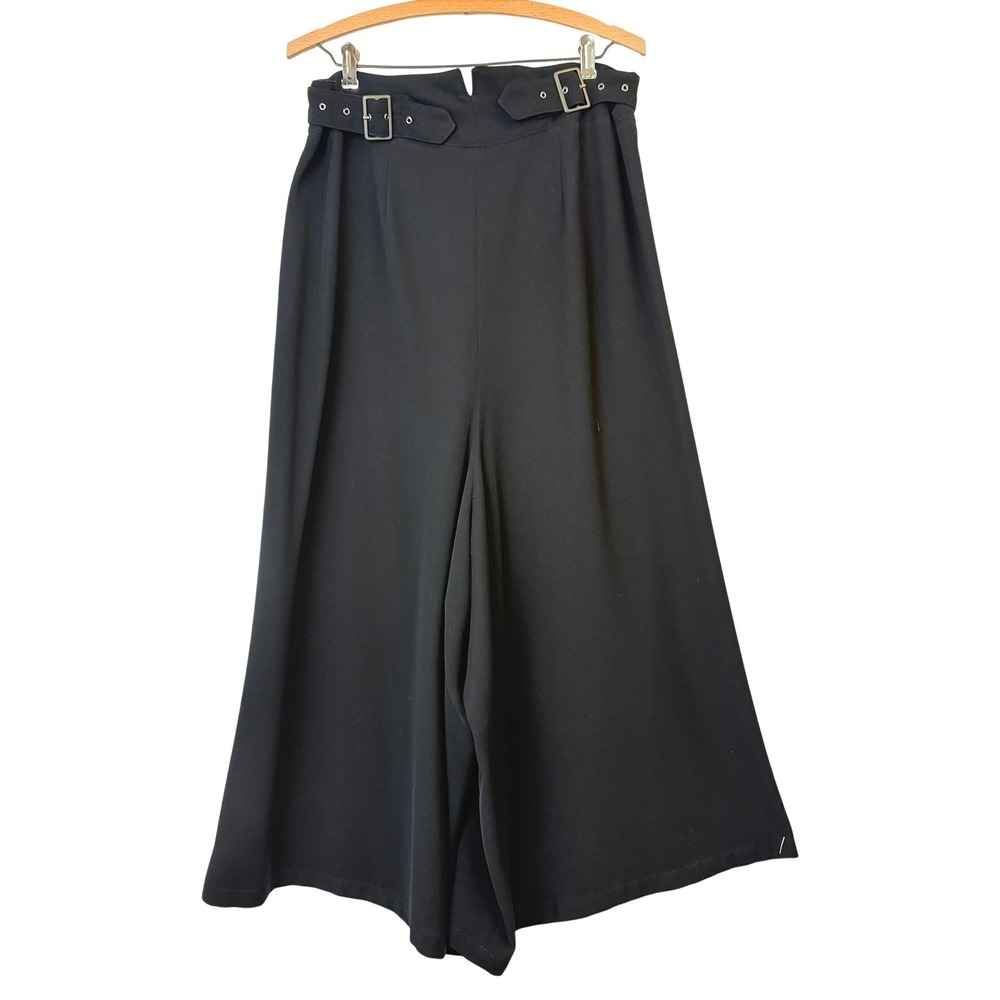 Y's Yohji Yamamoto Black Wide Leg Belted Culottes Crop Palazzo Pants Avant-Garde